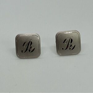 Vtg 925 Sterling Silver Engraved Letter “R” Monogram Square Cufflinks